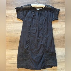 ANTHROPOLOGIE Girls From Savoy Black Crochet Mini Dress in Linen Blend